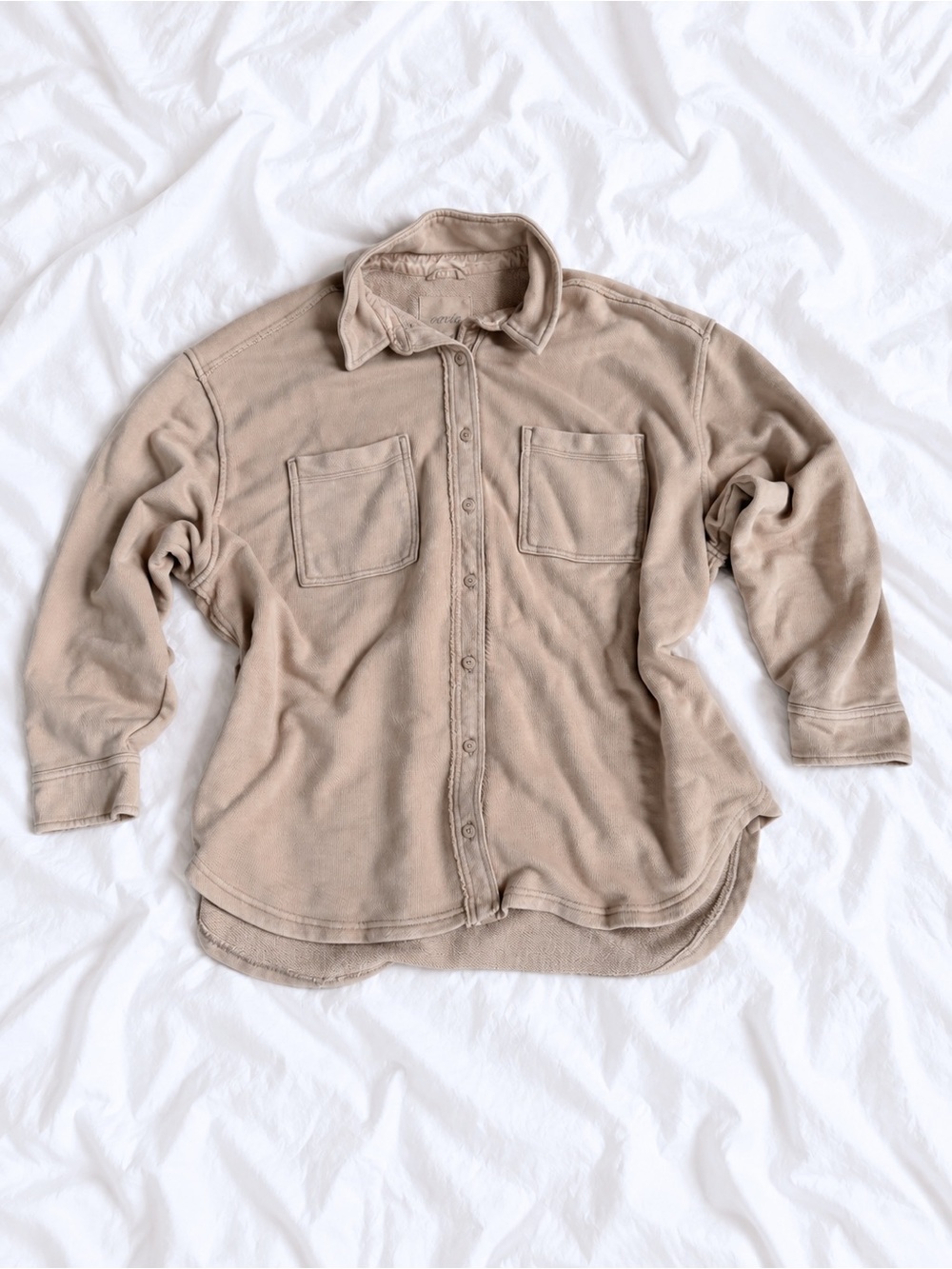 aerie Button-Up Overshirt in Tan